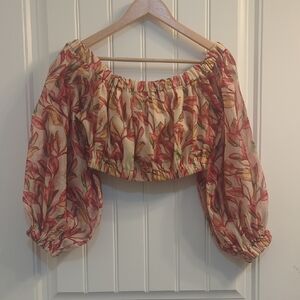 Lovers + Friends Orange Puff Sleeve Crop Blouse NWOT